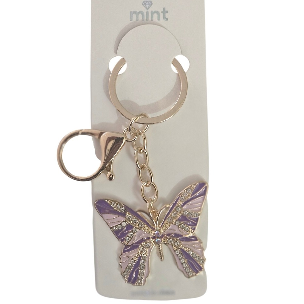 Mint Butterfly Keychain Purple Pink Rhinestone Dangle‎ Bag Charm Women
